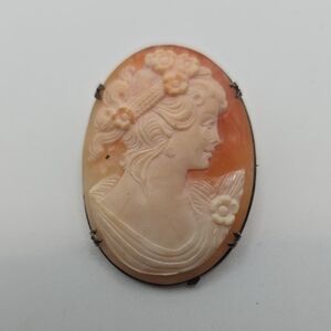 Beautiful Cameo Brooch in Cream and Orange